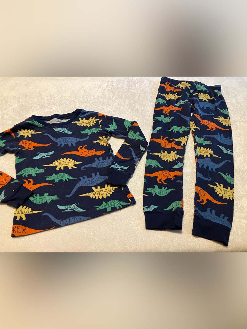 Kids Navy Dinosaur Pajama Set - Multicolor Dinosaurs